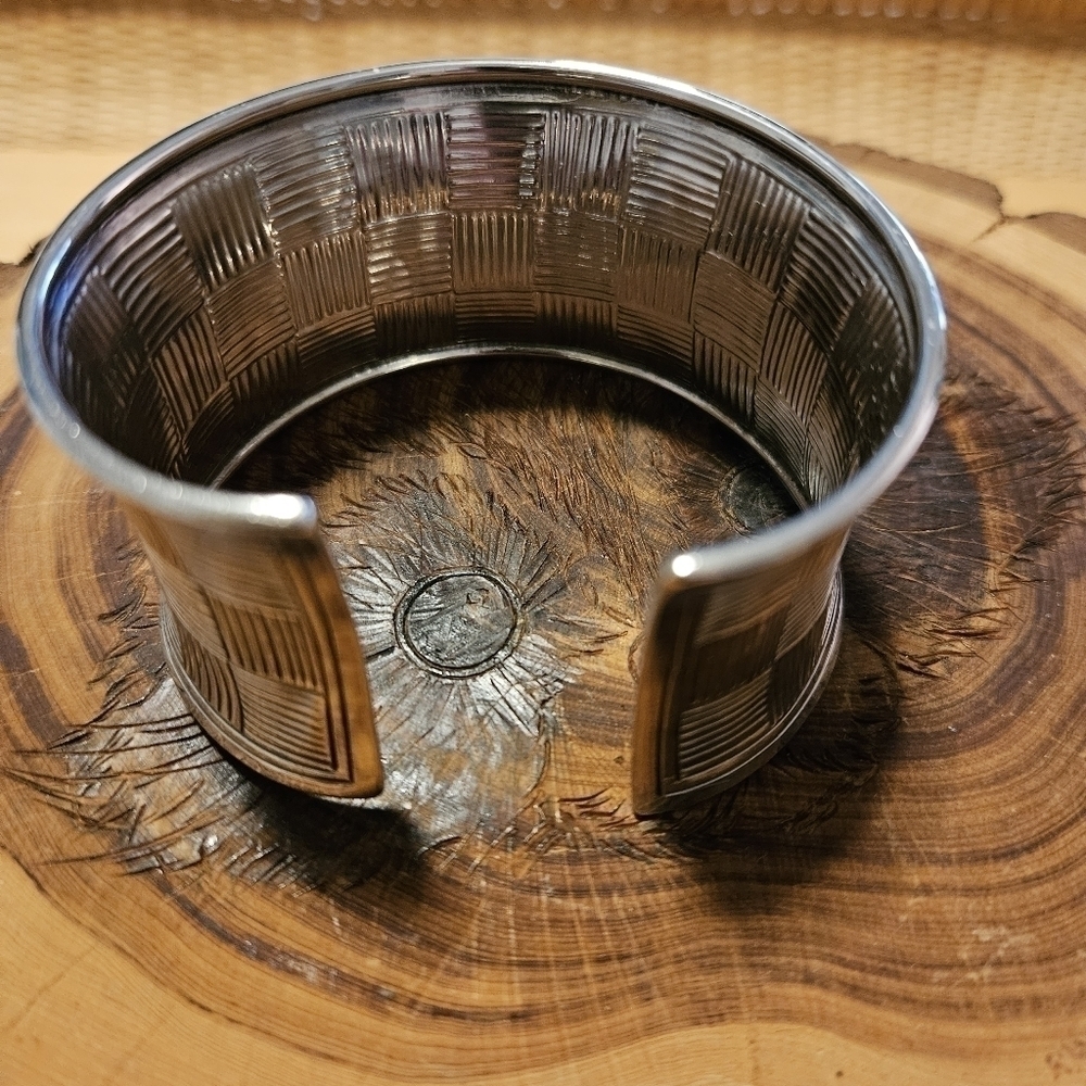 Two Bangles Bracelets Woven Silver Tone Boho - image 7